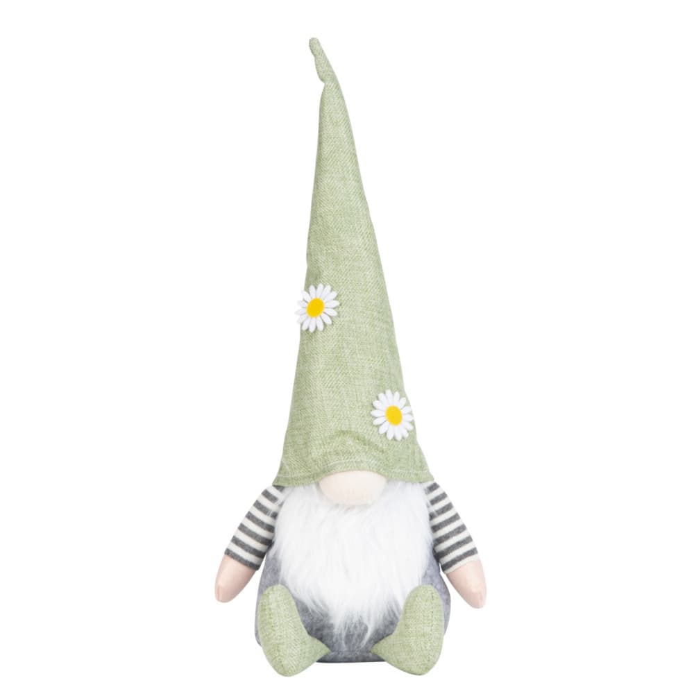 Stoff-Wichtel mit hellgruener Muetze und Blumen h=44