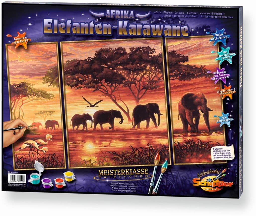 Schipper Malen-nach-Zahlen - Meisterklasse Triptychon - Afrika - Elefanten-Karawane