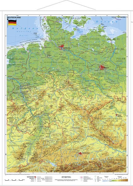 Deutschland physisch im Miniformat 1 : 1 700 000. Wandkarte