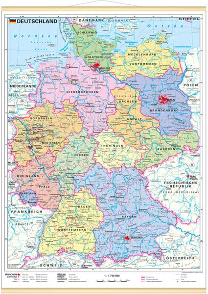 Deutschland, politisch 1 : 1 700 000. Wandkarte Mini-Format