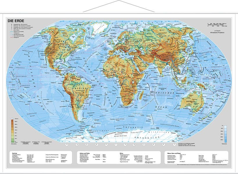 Die Erde, physisch 1 : 60 000 000. Wandkarte Mini-Format