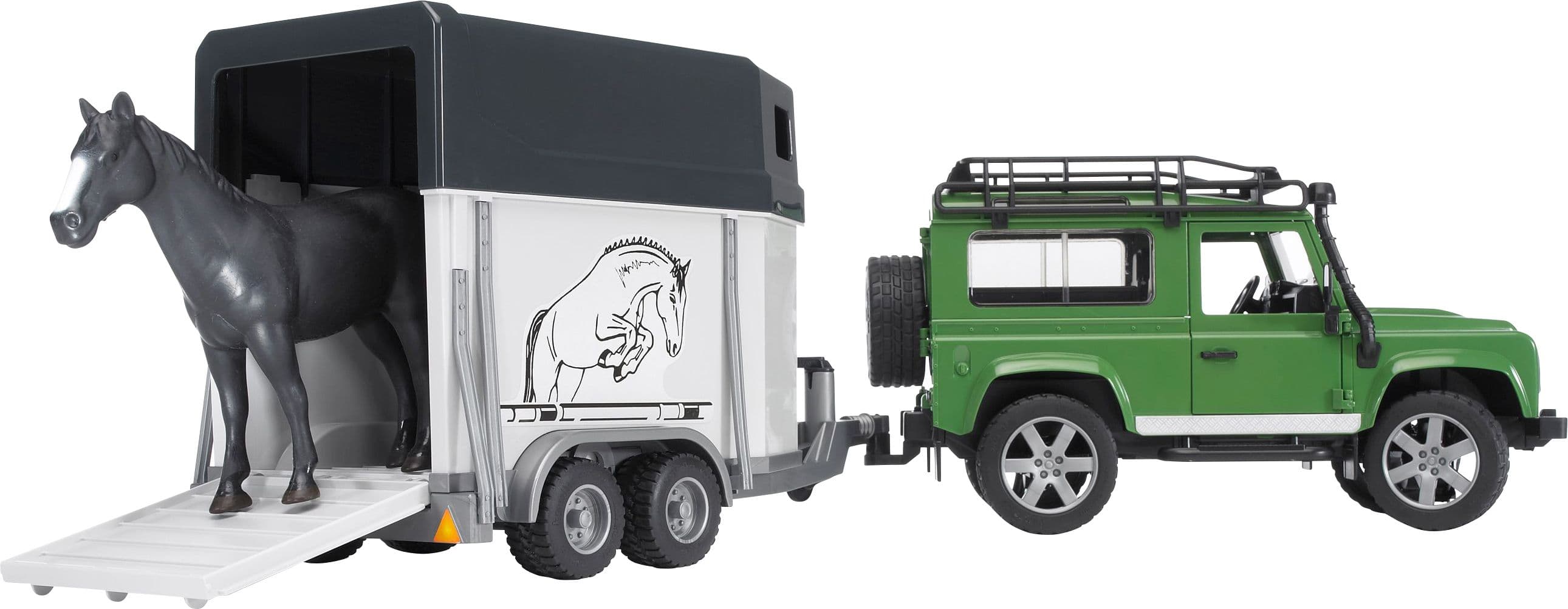 Bruder - Land Rover Defender Station Wagon mit Pferdeanhänger und 1 Pferd