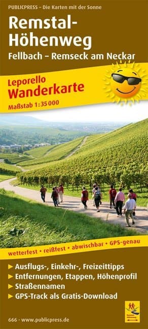 PublicPress Wanderkarte Remstal-Höhenweg, Fellbach - Remseck am Neckar