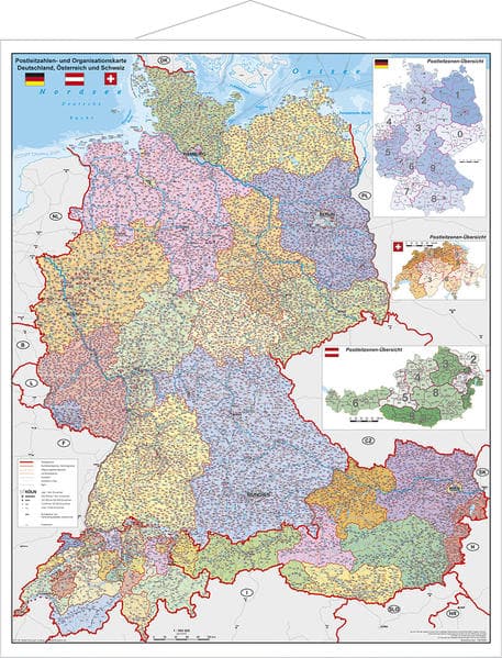 Stiefel Wandkarte Großformat Deutschland, Österreich und Schweiz, Postleitzahlen- und Organisationsk