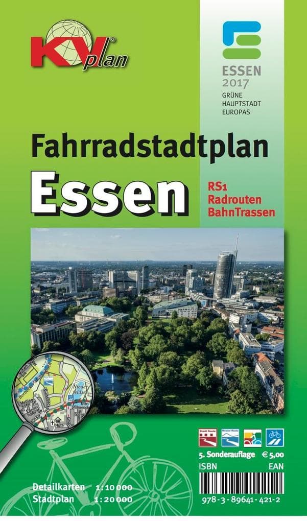 Essen Fahrradstadtplan, KVplan, Radkarte/Wanderkarte/Stadtplan, 1:20.000 / 1:10.000