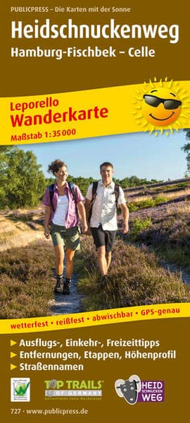 Wanderkarte Heidschnuckenweg, Hamburg-Fischbek - Celle 1 : 35 000