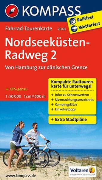 Nordseeküstenradweg 2, Von Hamburg/Elbe zur dänischen Grenze 1 : 50 000
