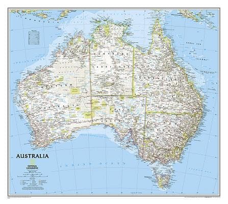 National Geographic Australia Wall Map - Classic (30.25 X 27 In)