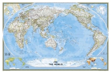 National Geographic World, Pacific Centered Wall Map - Classic (46 X 30.5 In)