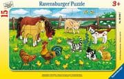 Bauernhoftiere auf der Wiese. Rahmenpuzzle 15 Teile