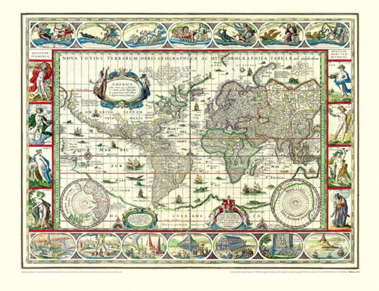 Historische WELTKARTE 1635 - Willem Janszoon Blaeu (Plano)