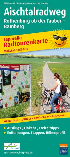 Radwanderkarte Aischtalradweg, Rothenburg ob der Tauber - Bamberg 1 : 50 000