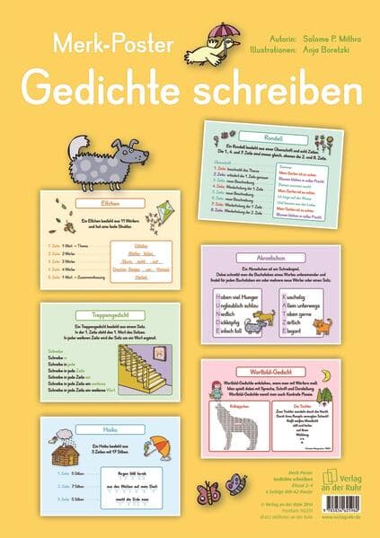 Gedichte schreiben, 6 farbige DIN-A2-Poster