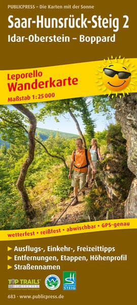 Saar-Hunsrück-Steig 2. Idar-Oberstein - Boppard Wanderkarte 1 : 25 000