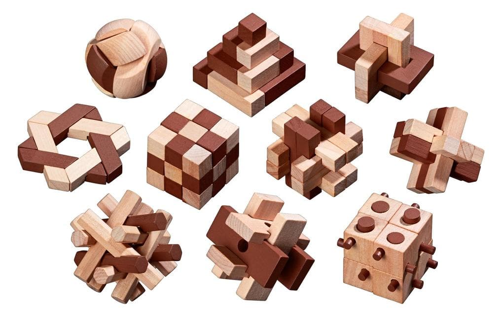 Philos 6922 - Holzpuzzle-Sortiment, mit 10 unterschiedlichen Knobelspielen