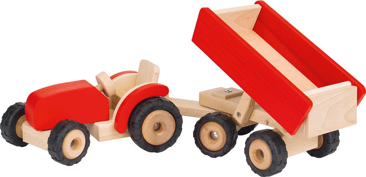 Goki 55942 - Traktor rot mit Anhänger