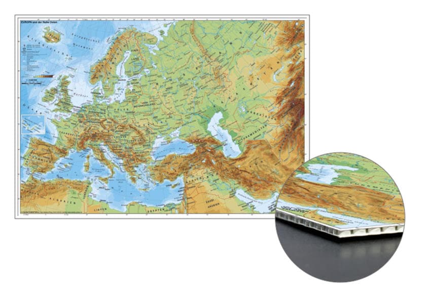 Stiefel Wandkarte Kleinformat Europa und der Nahe Osten physisch zum Pinnen auf Wabenplatte, Planoka