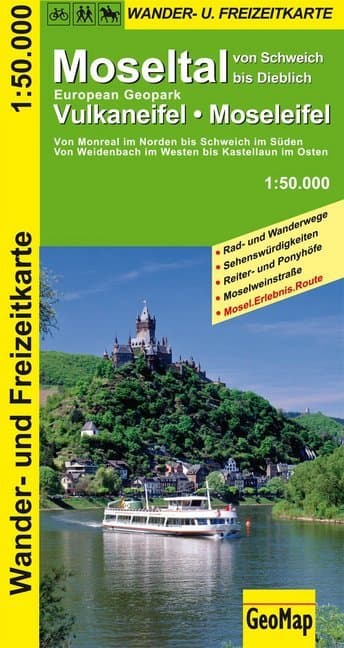 GeoMap Karte Moseltal von Schweich bis Dieblich, European Geopark Vulkaneifel, Moseleifel, Wander- u
