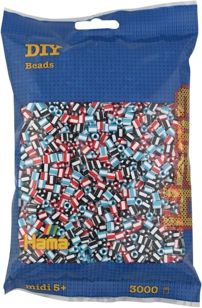 Hama 201-91 - DIY Bügelperlen Midi 5+, ca. 3000 Stück, Mix 91 gestreift