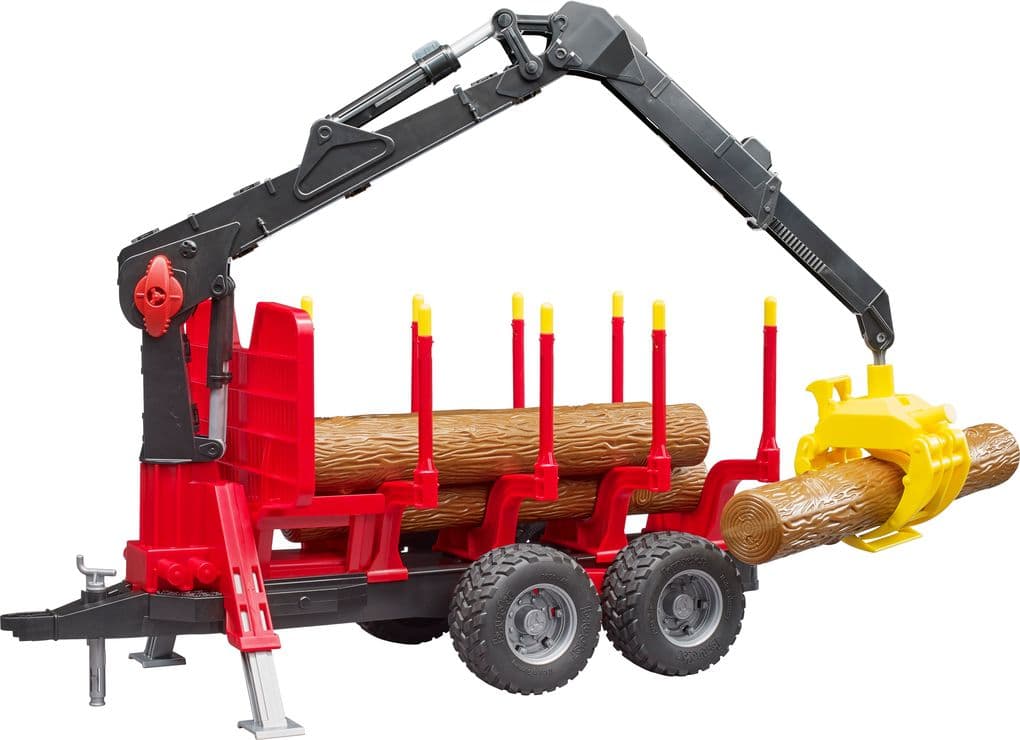 Bruder - Rückeanhänger mit Ladekran, 4 Baumstämmen und Holzgreifer