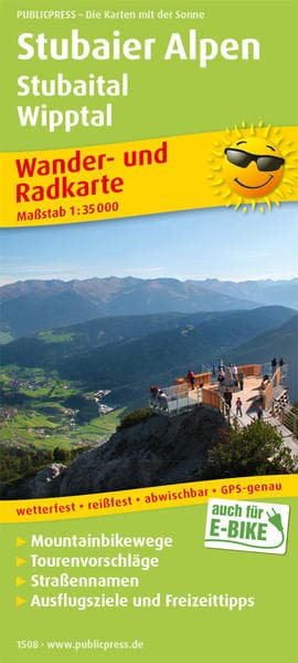 Stubaier Alpen, Stubaital, Wipptal Wander- und Radkarte 1 : 35 000
