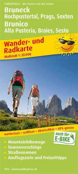 PublicPress Wander- und Radkarte Bruneck, Hochpustertal, Prags, Sexten / Brunico, Alta Pusteria, Bra