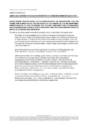 ZUKUNFT DER ARBEIT UND GEWALT / ANREGUNG ZUR GEWALT DER GEWALTLOSIGKEIT FÜR DIE KOMMENDE BUNDESTAGSW
