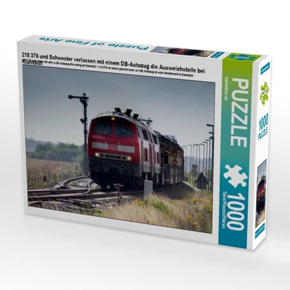218 376 und Schwester verlassen mit einem DB-Autozug die Ausweichstelle bei Klanxbüll (Puzzle)