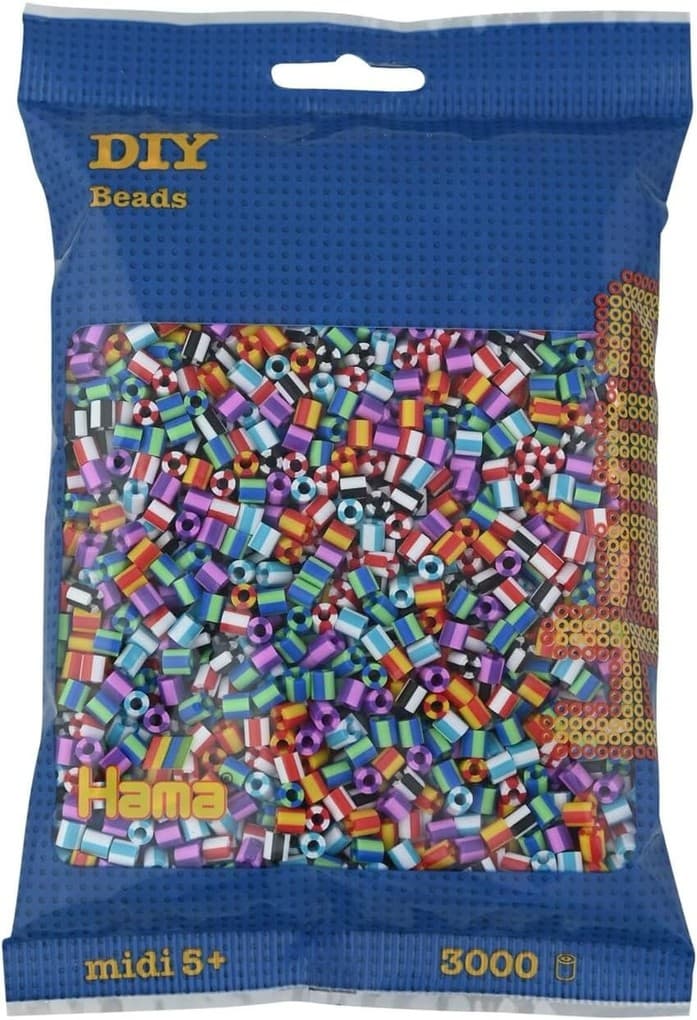 Hama 201-90 - DIY Bügelperlen Midi 5+, ca. 3000 Stück, Mix 90 gestreift