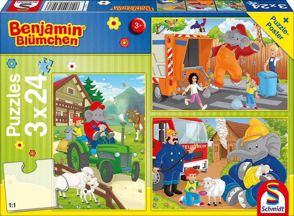Benjamin Blümchen: In Aktion. 3 x 24 Teile Puzzle