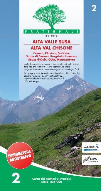 Carta n. 2. Alta valle Susa, alta val Chisone. Carta dei sentieri e stradale scala 1:25.000