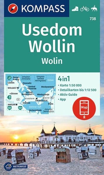 KOMPASS Wanderkarte 738 Insel Usedom - Insel Wollin/Wolin 1:50.000