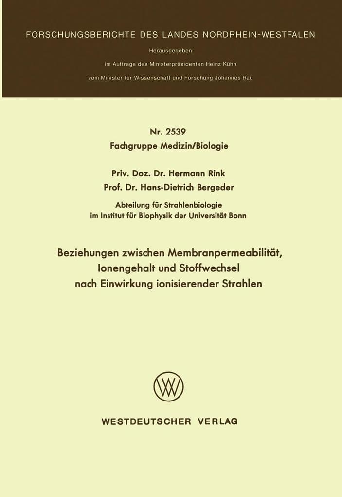 Beziehungen zwischen Membranpermeabilität, Ionengehalt und Stoffwechsel nach Einwirkung ionisierender Strahlen