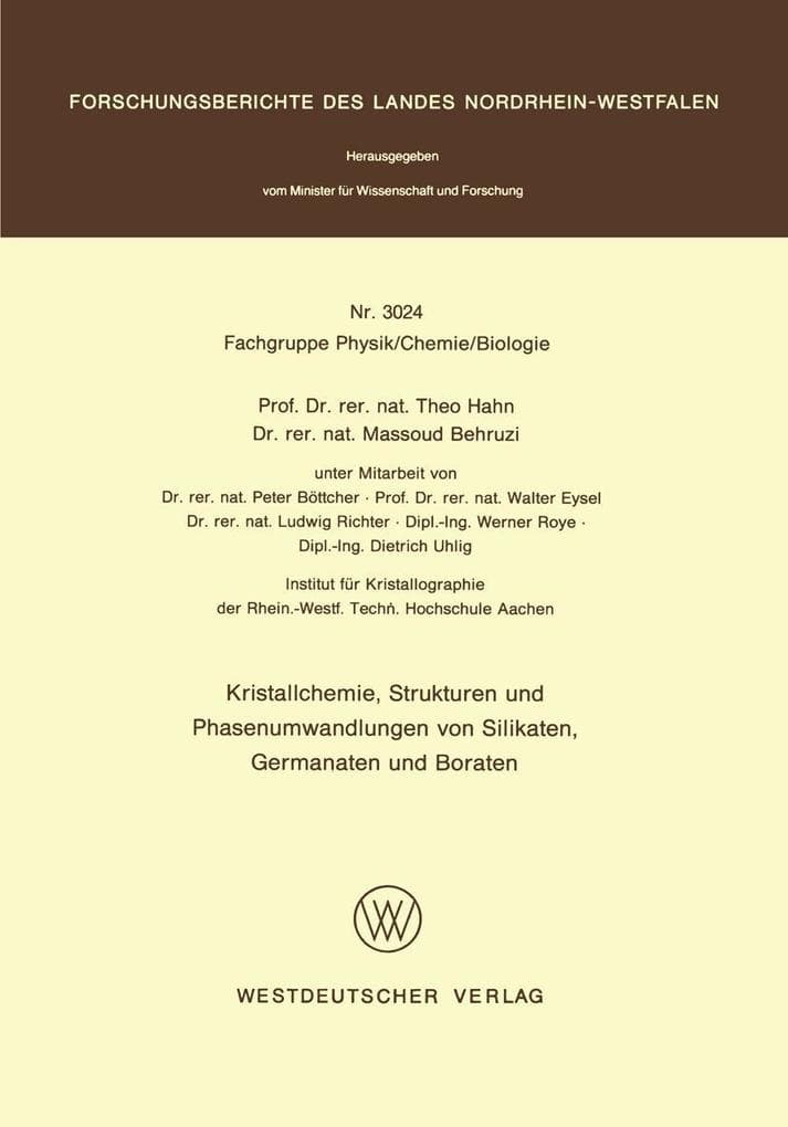 Kristallchemie, Strukturen und Phasenumwandlungen von Silikaten, Germanaten und Boraten
