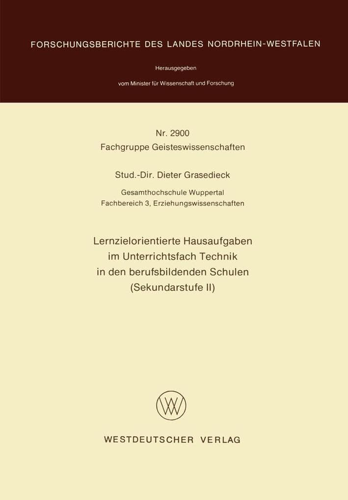 Lernzielorientierte Hausaufgaben im Unterrichtsfach Technik in den berufsbildenden Schulen (Sekundarstufe II)