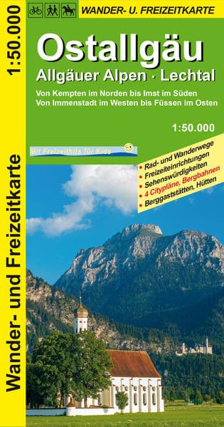 GeoMap Karte Ostallgäu, Allgäuer Alpen, Lechtal Wander- und Freizeitkarte