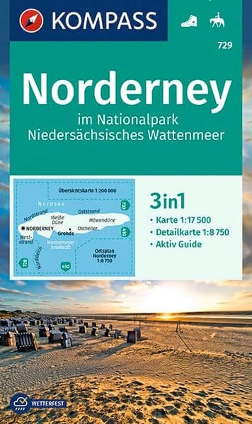 KOMPASS Wanderkarte 729 Norderney im Nationalpark Niedersächsisches Wattenmeer 1:17.500