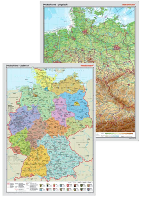 Westermann Deutschland, physisch, Posterkarte. Deutschland, politisch, 2 Tle.