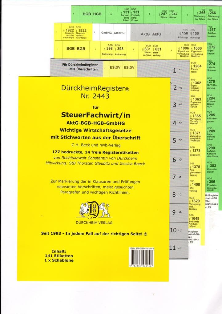 DürckheimRegister® STEUERFACHWIRT/IN - Wirtschaftsgesetze (AktG-BGB-HGB-GmbHG) mit Stichworten (2020)