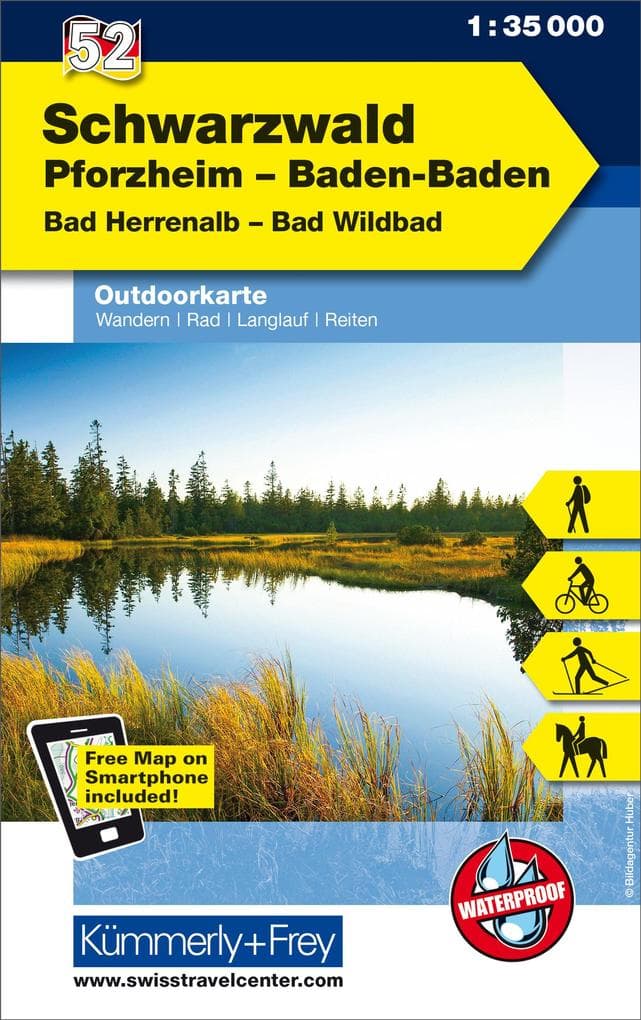 KuF Deutschland Outdoorkarte 52 Schwarzwald, Pforzheim, Baden-Baden, Bad Herrenalb, Bad Wildbad 1 : 35 000
