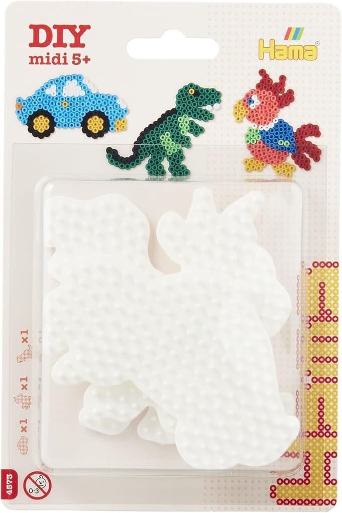 Hama 4573 - Stiftplatten 3er-Set, Auto/Papagei/Dino, Stiftplatten für Bügelperlen Midi 5+