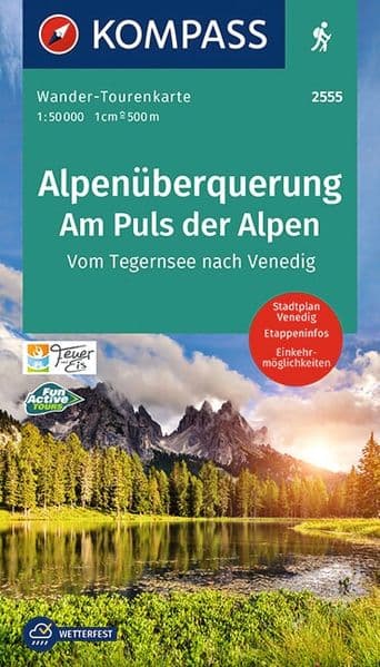 KOMPASS Wander-Tourenkarte Alpenüberquerung, Am Puls der Alpen 1:50.000