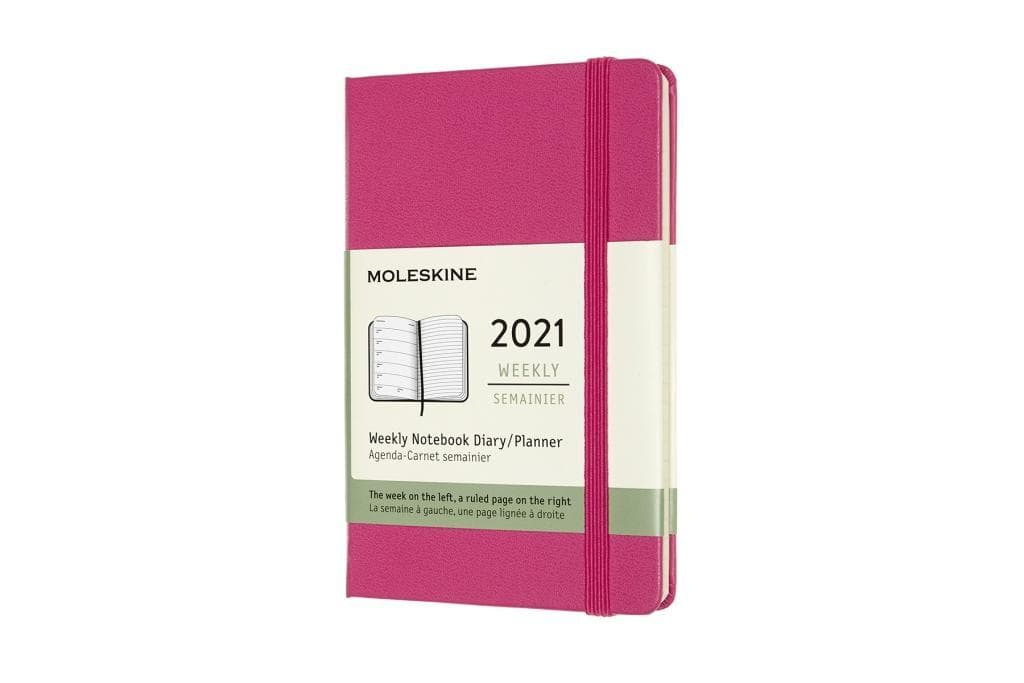 Moleskine 12 Monate Wochen Notizkalender 2021 Pocket/A6, 1 Wo = 1 Seite, rechts linierte Seite, Fester Einband, Bougainville Rosa