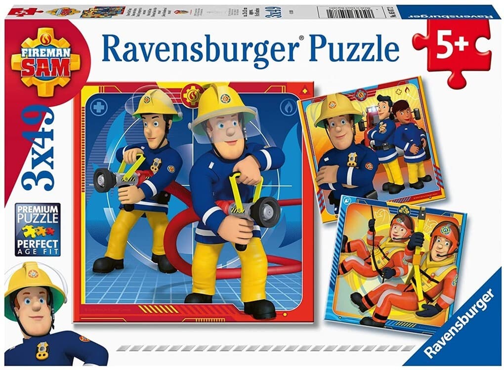 Ravensburger Kinderpuzzle - 05077 Unser Held Sam - Puzzle für Kinder ab 5 Jahren, mit 3x49 Teilen, Puzzle mit Feuerwehrmann Sam