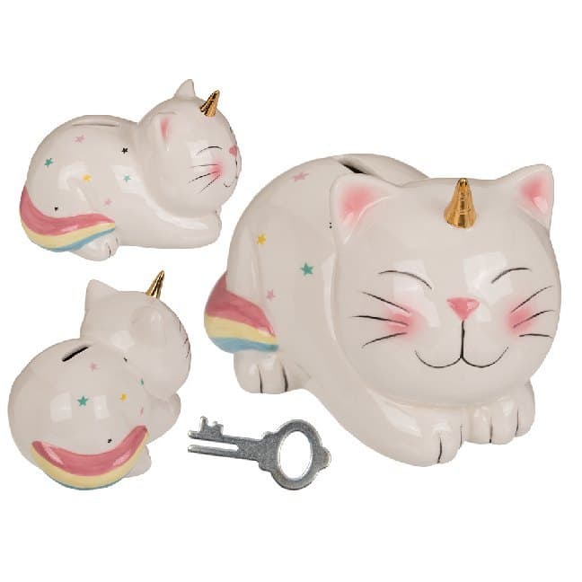 Spardose Katze, mit Schloss, Keramik