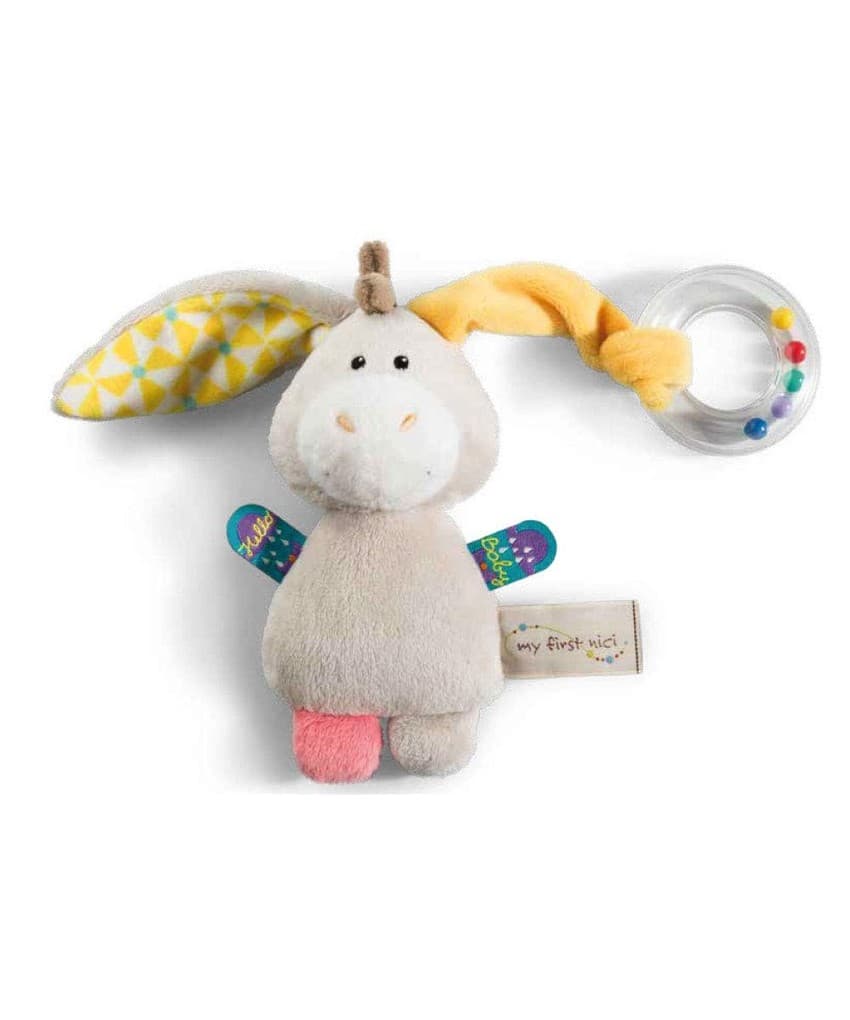 NICI 42080 - My First Nici, Kuscheltier Esel Muli mit Ringrassel, 14, 5 x 7, 5 cm, beige