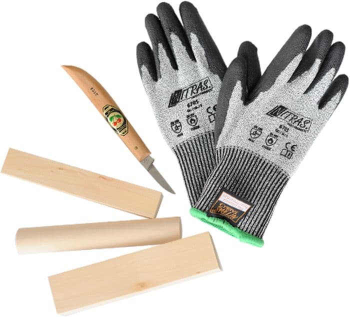 Corvus A600377 - Kids At Work, Schnitz-Set, Messer, Handschuhe, Holz