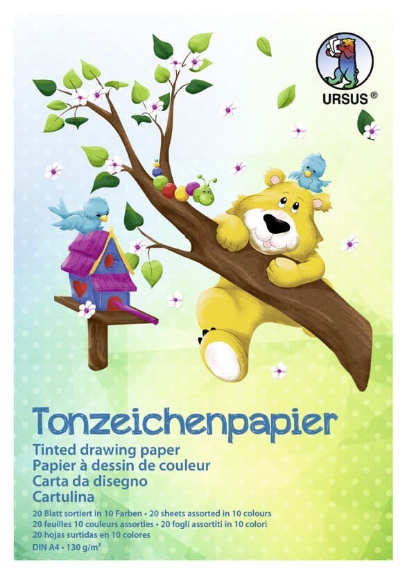 URSUS Basispapiere Tonzeichenpapier-Block Intensiv, 130 g/m², Format DIN A4, 20 Blatt sortiert