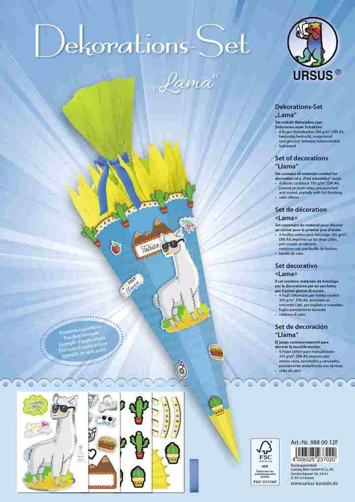 URSUS Dekorationssets Dekorations-Set Lama, 4 Bogen Bastelkarton