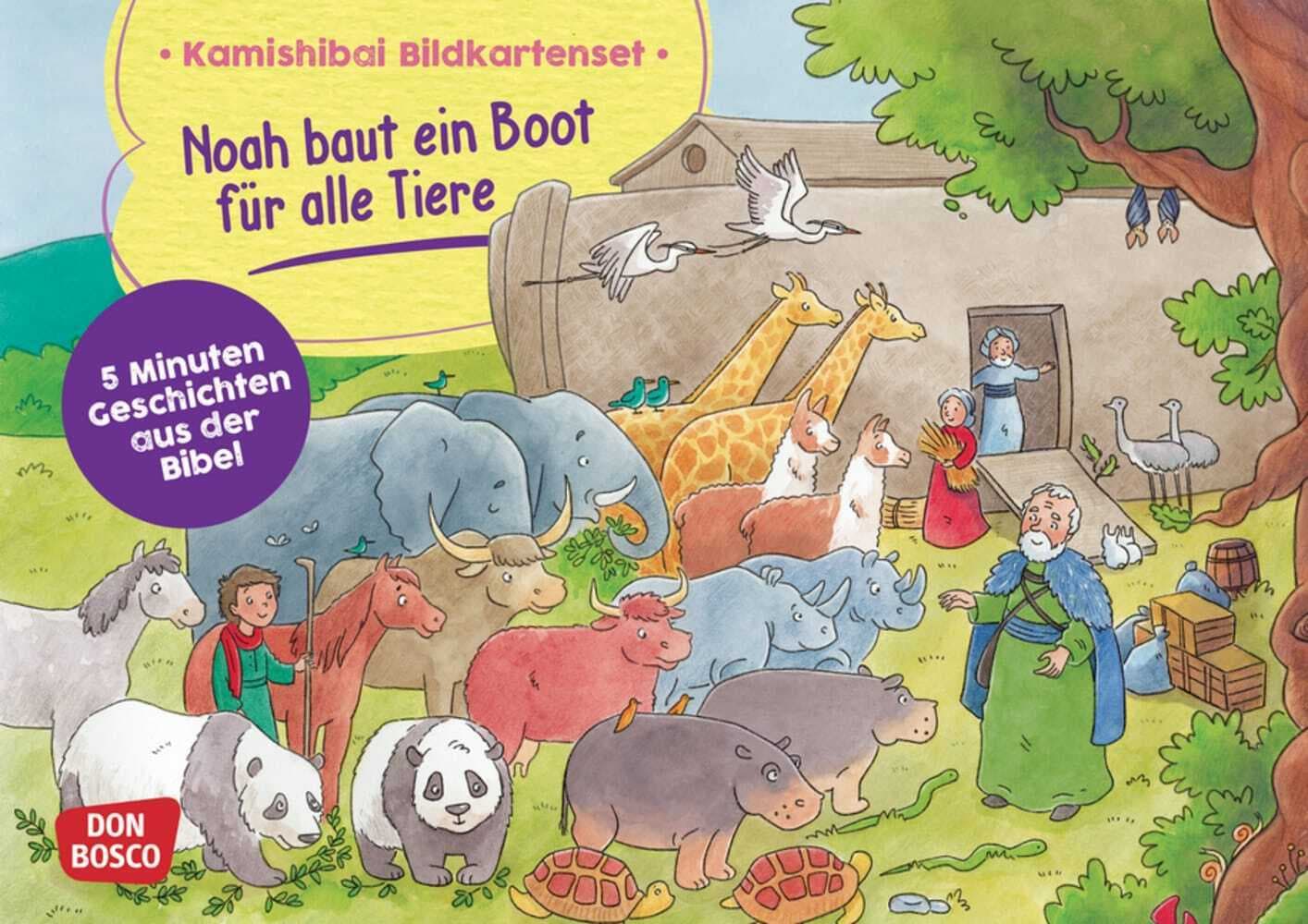 Noah baut ein Boot für alle Tiere. Kamishibai Bildkartenset.